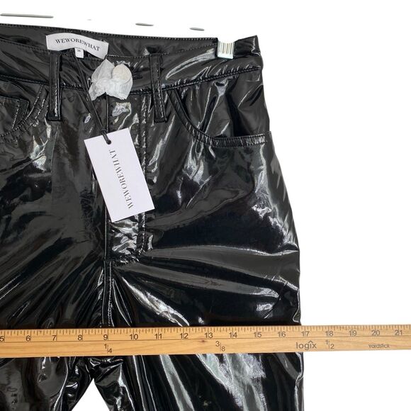We Wore What Faux Leather Flare Pants 26 Black Shine High Rise Goth Punk Sexy - Picture 4 of 12